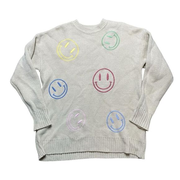 EARTHBOUND Smiley Face Sweater Cream Size Small - Picture 1 of 5